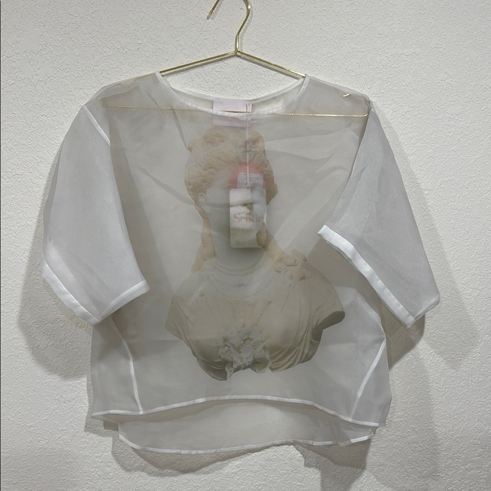 Selkie Cream Graphic Crop Blouse RARE gauze unworn
